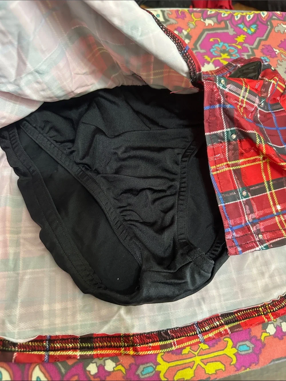 Competition Dance 2-Piece Black/Red Tartan Plaid Dance Costume Youth Large (YL)